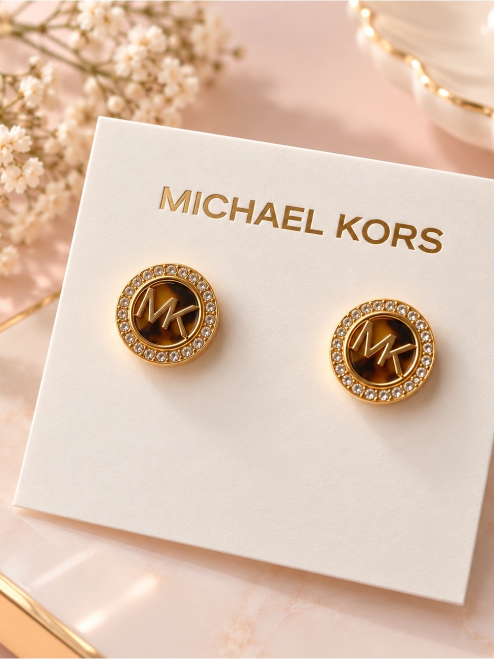 Michael Kors Gold-tone MK Logo Halo Stud Earrings